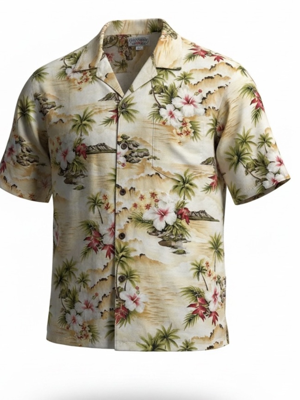 Pacific Legend Men's Hawaiian Shirt Palm Tree Hibiscus Floral Cotton Large